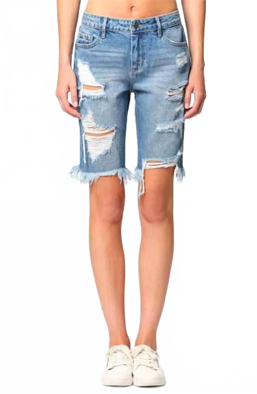 NEW HIDDEN high rise distress bermuda short in blue